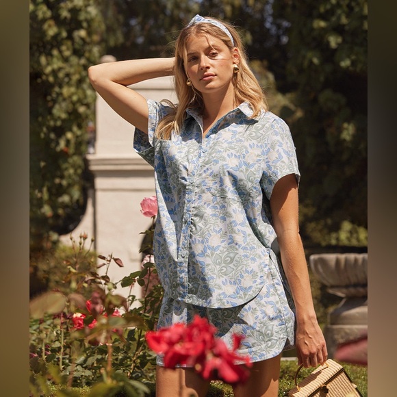 summersalt Tops - Summersalt Poolside Poplin Button-Down Shirt In Secret Garden Women’s Sz L Top